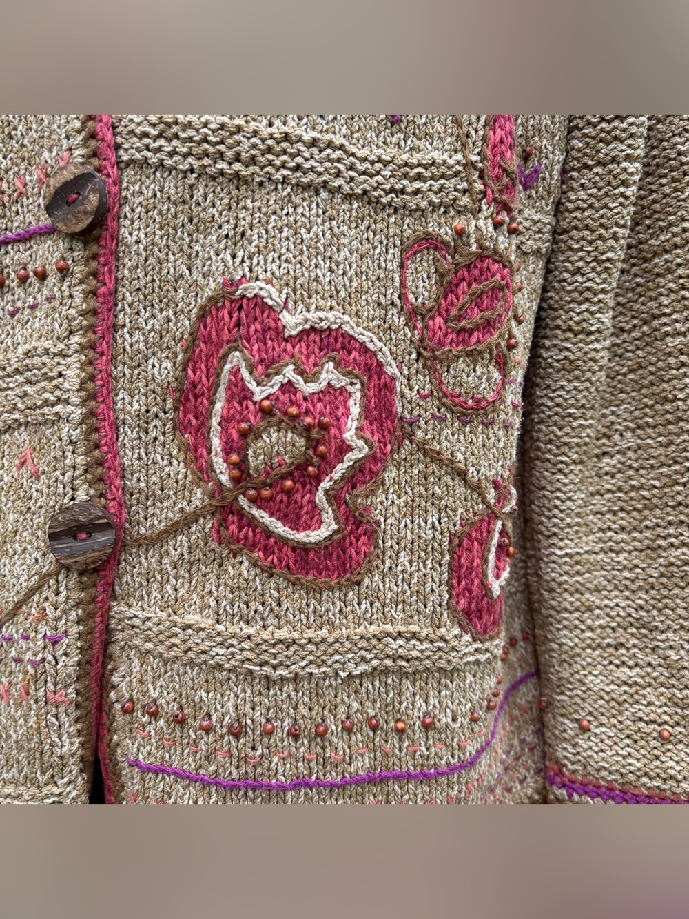 Sigrid Olsen Sport Sz M Vintage Women's Hand Knitted Cottagecore Silk Cardigan - Picture 3 of 10